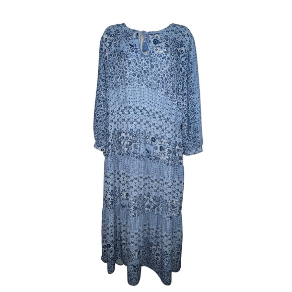 J. McLaughlin Dresses & Skirts - J.McLaughlin Womens Dress Large Blue Floral Tiered‎ Peasant Bohemian Cottagecore